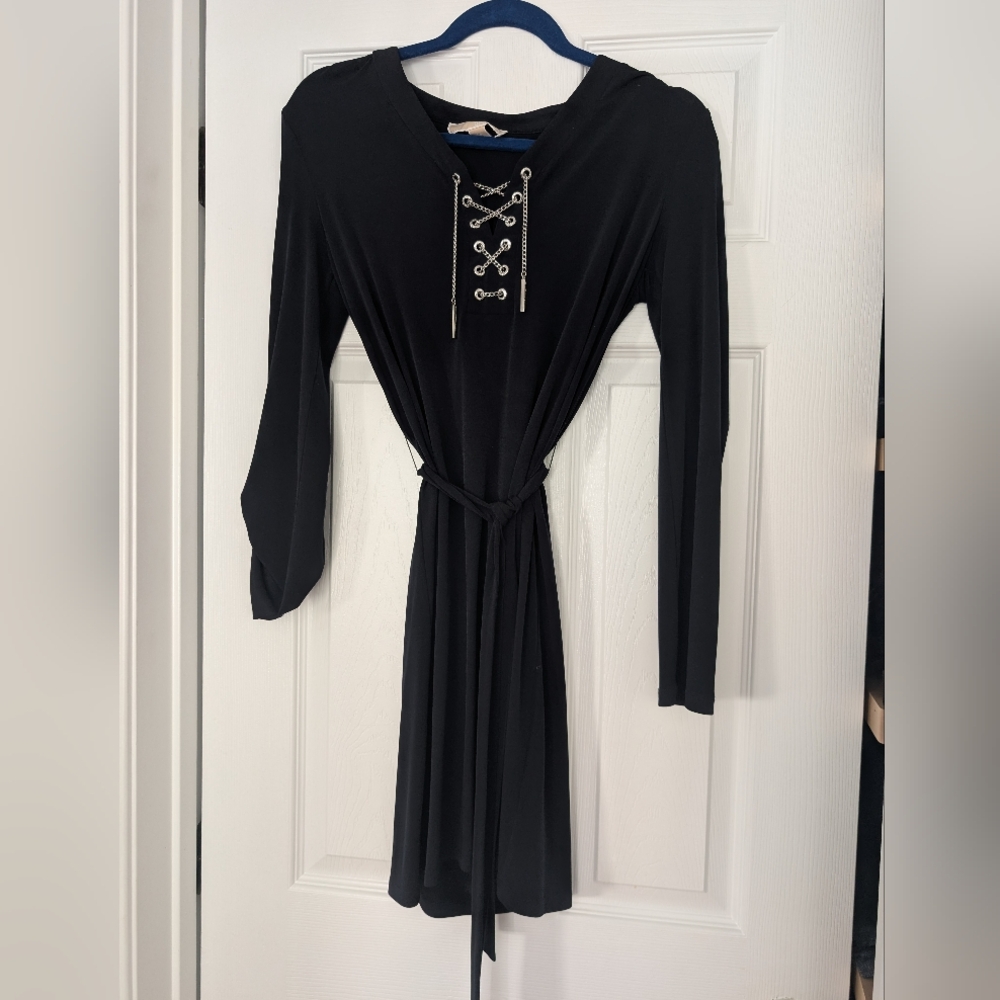 Michael Kors Navy blue Long Sleeve Dress with Lace-Up Detail